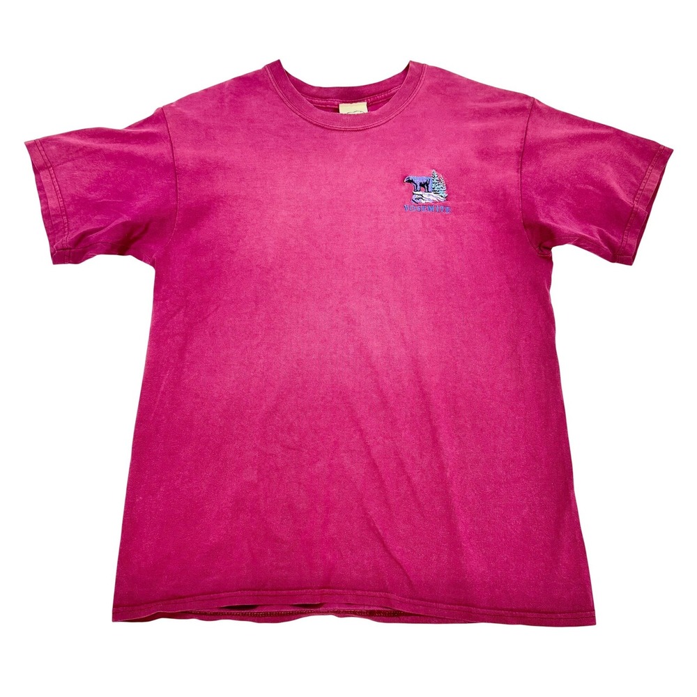 vtg Habitat 90s Yosemite National Park Embroidered‎ Bear T-Shirt Pink Magenta L